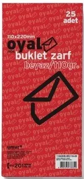 OYAL ZARF BUKLET 11x22 110 GR POŞETLİ BEYAZ PENCERESİZ 25 Lİ 30005914