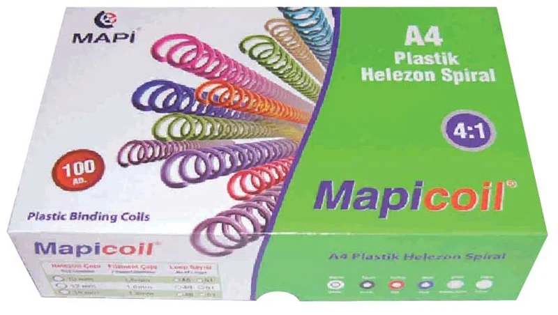 MAPİ SPİRAL PLASTİK HELEZON 4:1 8MM SİYAH 200 ADET 48 LOP 2350801