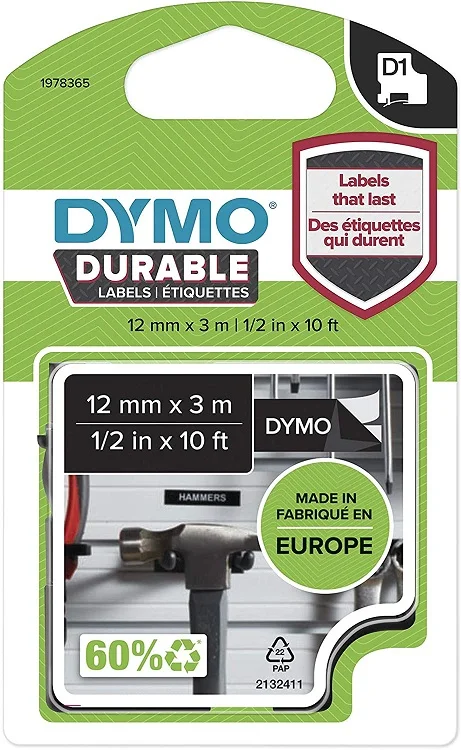 DYMO ŞERİT D1 KALICI 12MM x 3MT SİYAH/BEYAZ 1978365