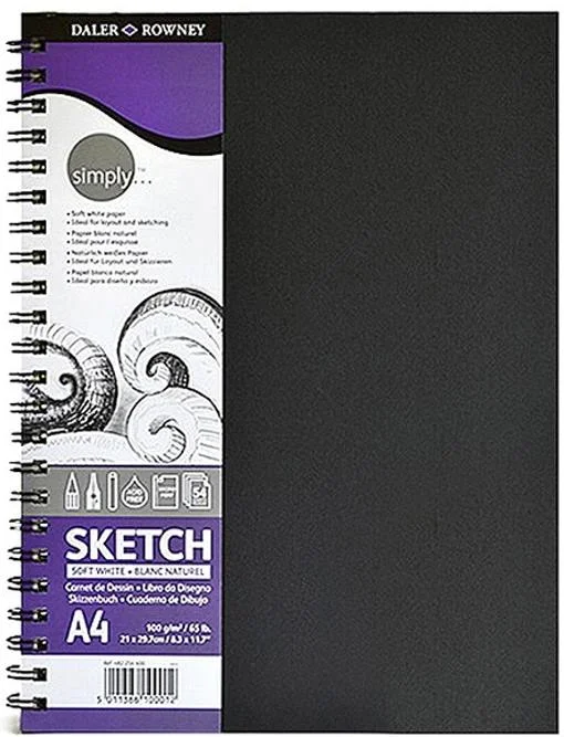 DALER ROWNEY SKETCH ESKİZ DEFTERİ SIMPLY SERİSİ SERT KAPAK SPİRALLİ A4 100 GR 54 SF SOFT BEYAZ 48225