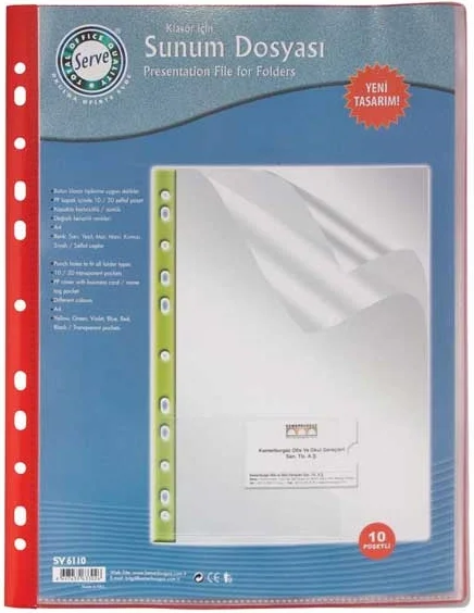 SERVE SUNUM DOSYASI KLASÖRE TAKILABİLİR 10 LU KIRMIZI SV-6110-KRM