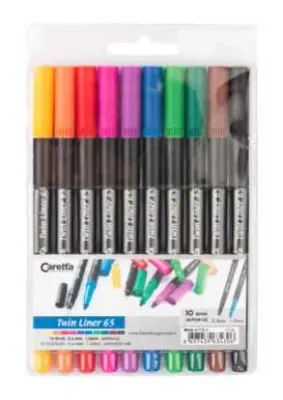 CARETTA KEÇELİ KALEM 65 TWIN LINER ÇİFT UÇLU 10 LU KARIŞIK RENK C-T-65-10PVC