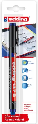 EDDING ASETAT KALEMİ SİLGİLİ E-147S TEKLİ BLS. MAVİ