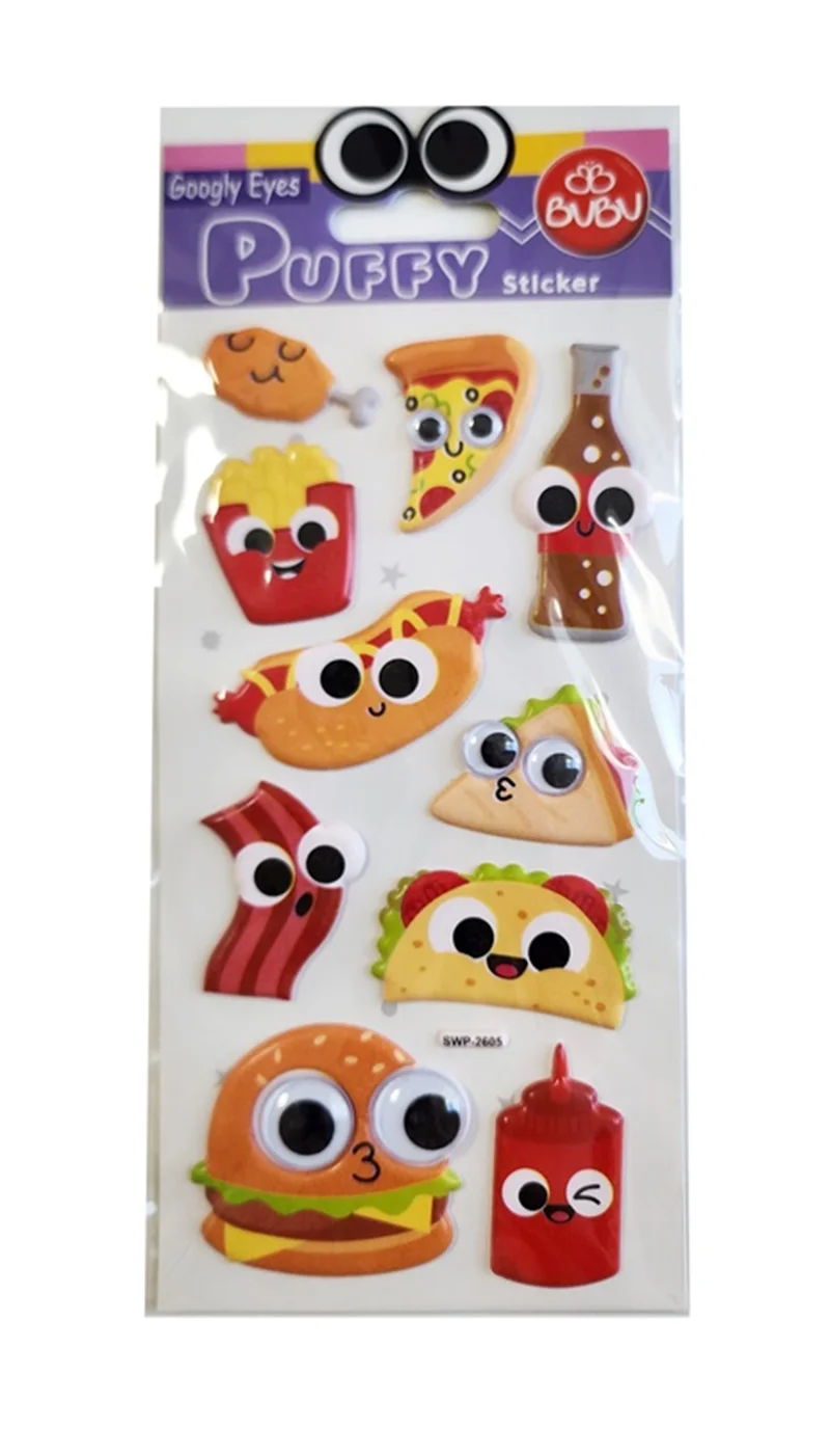 BU-BU GOOGLY EYES PUFFY STICKER FASTFOOD 9X21 BUBU-SWP-2605