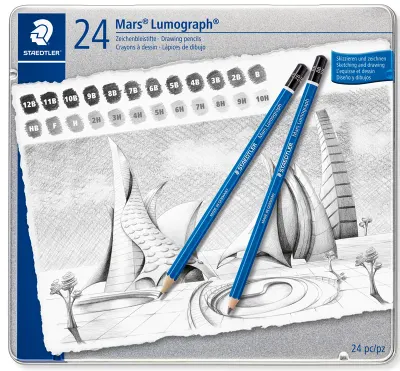 STAEDTLER KURŞUN KALEM DERECELİ MARS LUMOGRAPH SET 24 LÜ METAL KUTU 100 G24