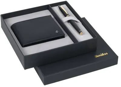 SCRIKSS HEDİYELİK SET DR 240 35 ROLLER KALEM MAT SİYAH + CÜZDAN DERİ SİYAH