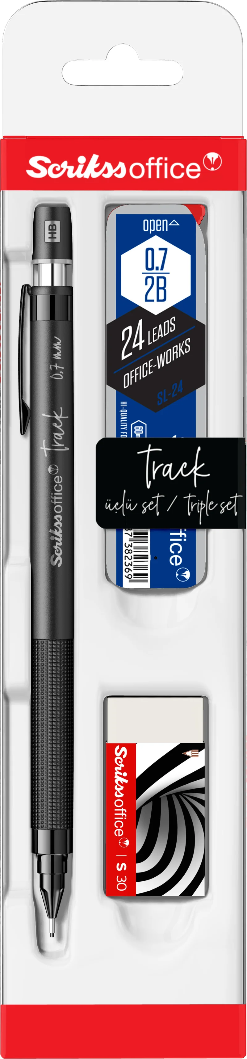 SCRIKSS OFFICE VERSATİL KALEM OKUL SETİ TRACK 0.7 GRİ + SİLGİ + MİN BLS.