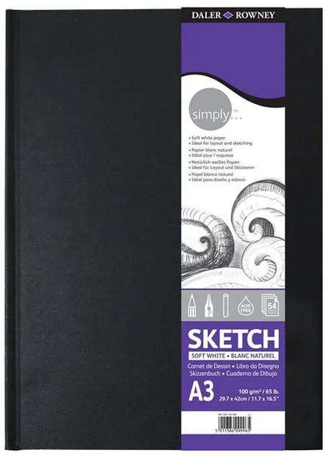 DALER ROWNEY SKETCH ESKİZ DEFTERİ SIMPLY SERİSİ SERT KAPAK A3 100 GR 54 SF SOFT BEYAZ 482154300