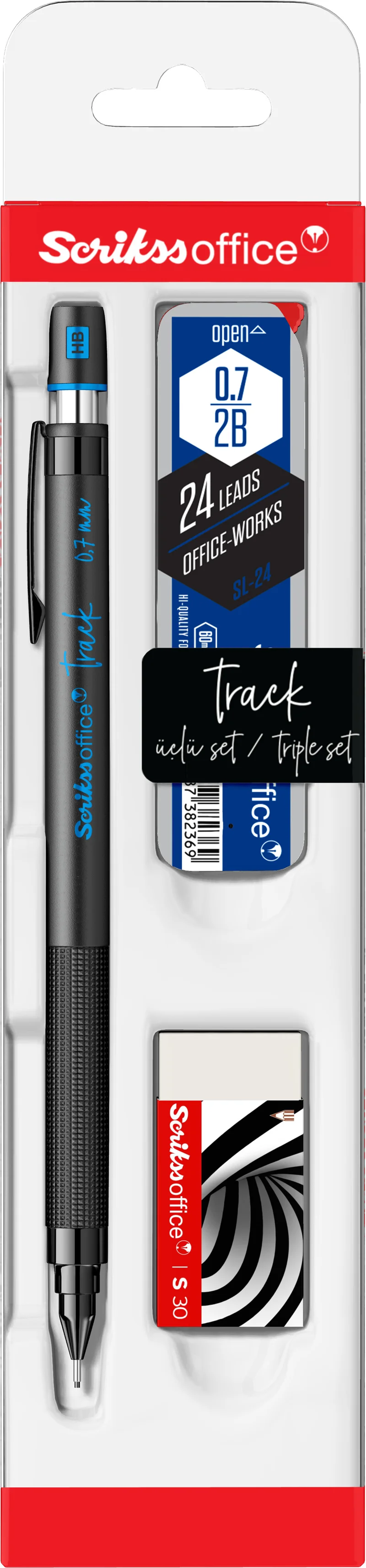 SCRIKSS OFFICE VERSATİL KALEM OKUL SETİ TRACK 0.7 MAVİ + SİLGİ + MİN BLS.
