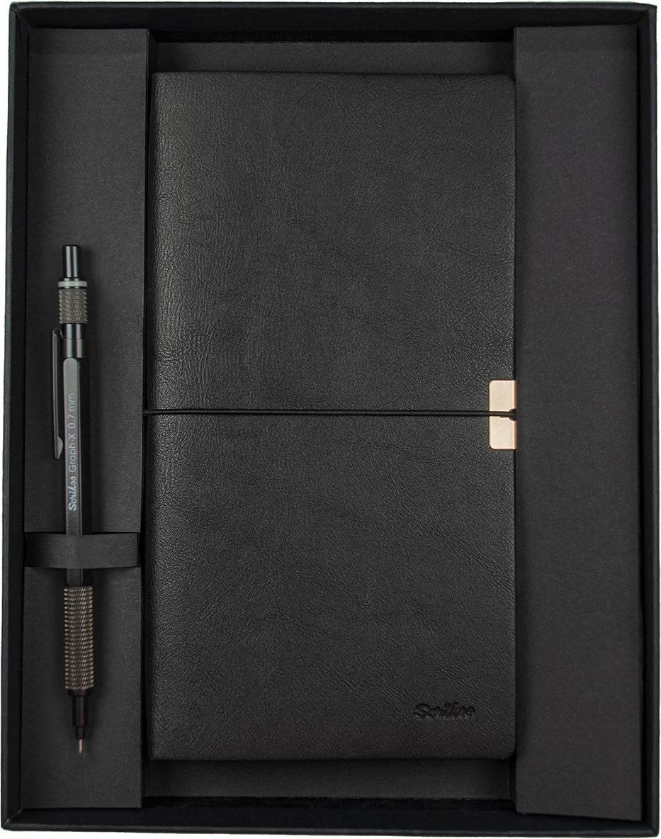 SCRIKSS HEDİYELİK SET SD 700-C1 GRAPH-X VERSATİL KALEM MAT SİYAH + DEFTER PREMIUM TOLEDA C7 SİYAH