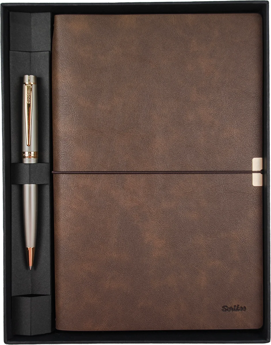 SCRIKSS HEDİYELİK SET SD 700-2 38 TÜKENMEZ KALEM SATEN ALTIN + DEFTER PREMIUM TOLEDO A5 KAHVEREGİ