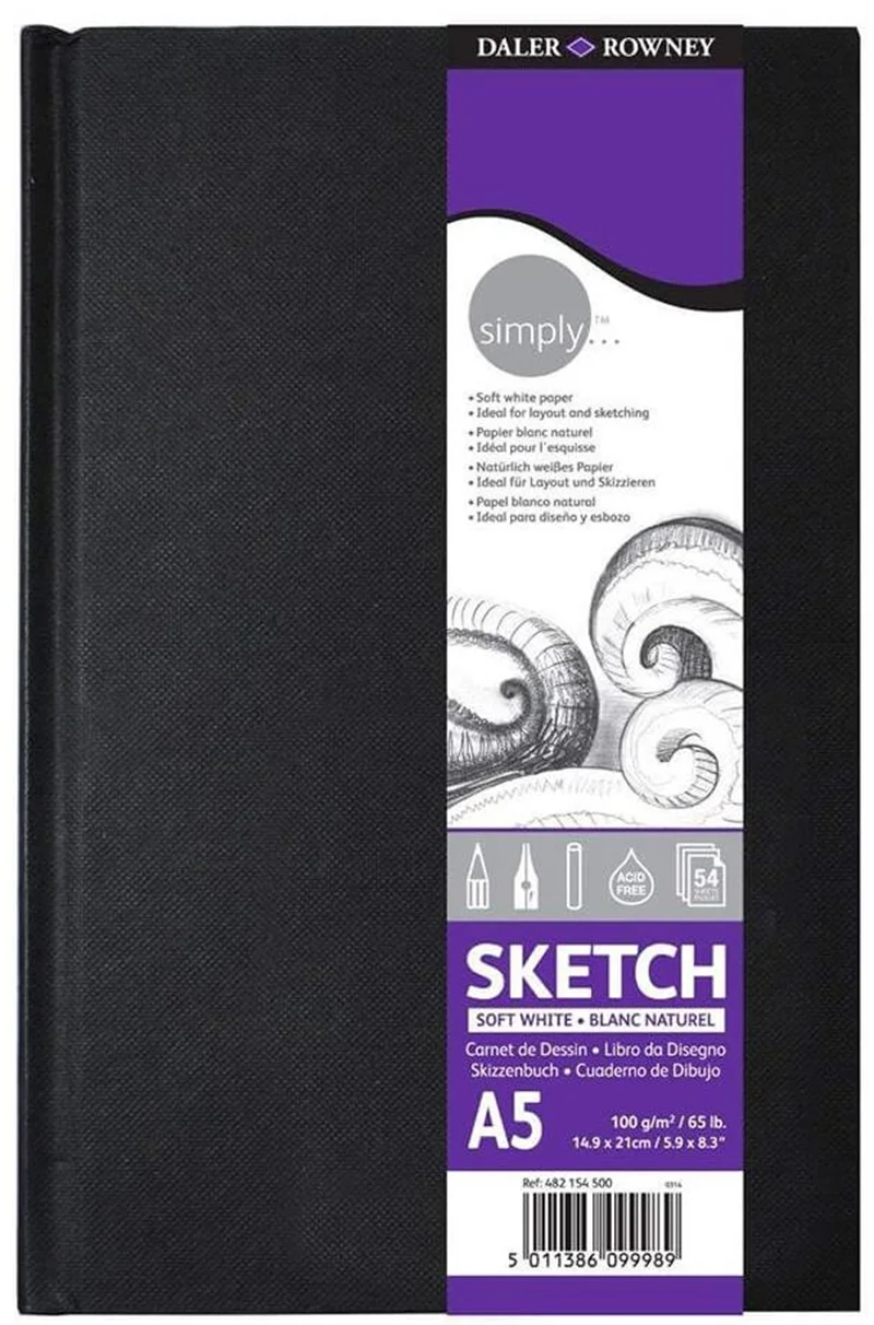 DALER ROWNEY SKETCH ESKİZ DEFTERİ SIMPLY SERİSİ SERT KAPAK A5 100 GR 54 SF SOFT BEYAZ 482154500
