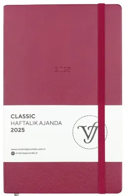 VJ AJANDA 2025 HAFTALIK 13x21 CLASSIC SERT KAPAK IVORY 100 GR LASTİKLİ KIRMIZI 144 SF. 124-1411
