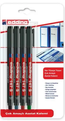 EDDING ASETAT KALEMİ SİLGİLİ E-147S 4 LÜ POŞET