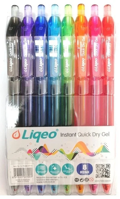 LIQEO JEL KALEM INSTANT DRY 0.7 8 Lİ G-7008B-8PVC