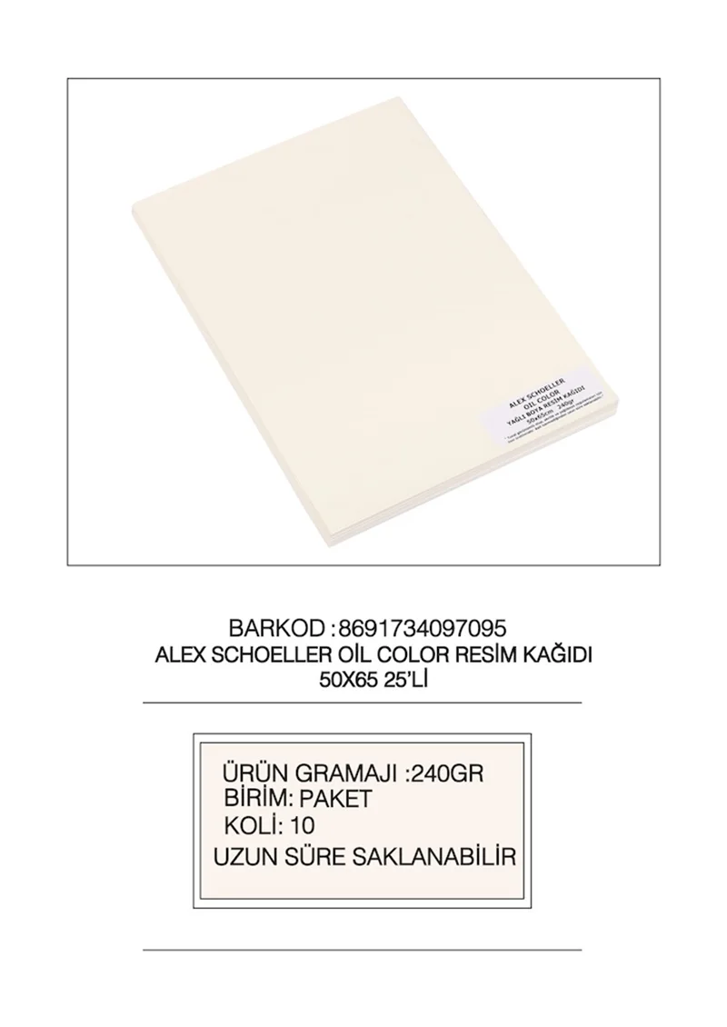 ALEX RESİM KAĞIDI 50x65 YAĞLI BOYA 240GR 25 Lİ 240.11