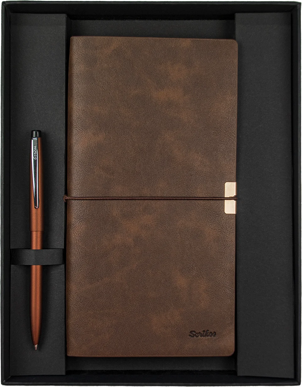 SCRIKSS HEDİYELİK SET SD 700-C2 F108 TÜKENMEZ KALEM BRONZ + DEFTER PREMIUM TOLEDA C7 KAHVERENGİ