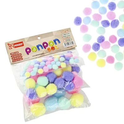 MİKRO PONPON SET PASTEL (10 MM 50 ADET + 20 MM 25 ADET + 30 MM 10 ADET) PPC123