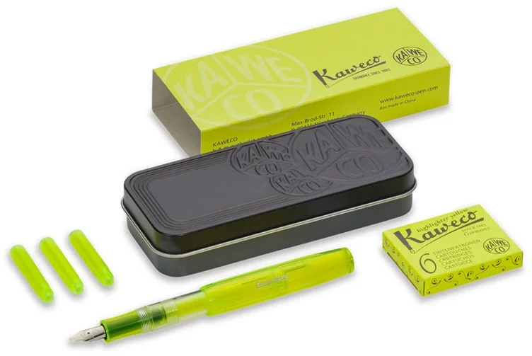 KAWECO KALİGRAFİ KALEMİ FOSFORLU 1.9 ICE SPORT DOLMA KALEM + 6 LI PAKET NEON SARI KARTUŞ 10001757