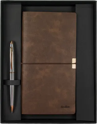 SCRIKSS HEDİYELİK SET SD 700-C2 88 TÜKENMEZ KALEM GOLD KROM + DEFTER PREMIUM TOLEDA C7 KAHVERENGİ