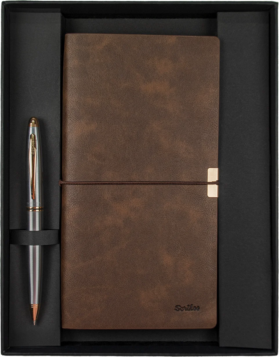 SCRIKSS HEDİYELİK SET SD 700-C2 88 TÜKENMEZ KALEM GOLD KROM + DEFTER PREMIUM TOLEDA C7 KAHVERENGİ
