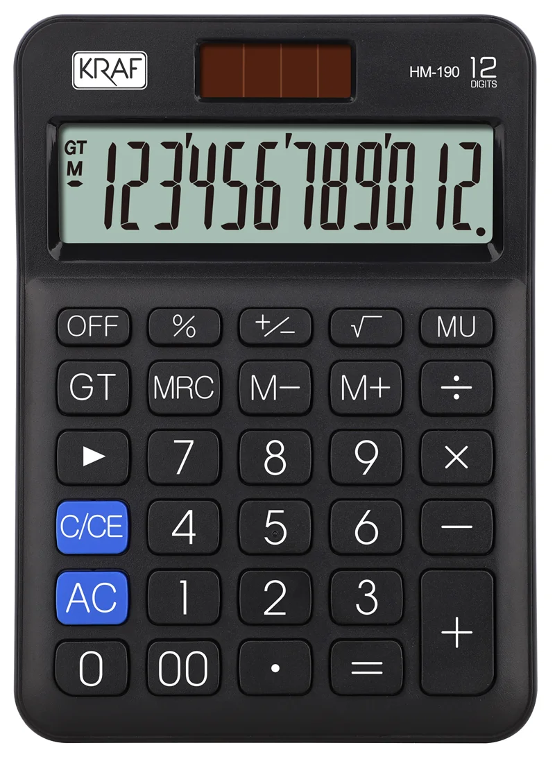 KRAF HESAP MAKİNESİ MASAÜSTÜ 12 HANE HM-190 BK SİYAH