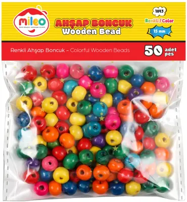 MİLEO AHŞAP BONCUK 15MM 50'Lİ PKT KARIŞIK RENKLİ 1843