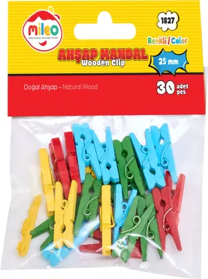 MİLEO AHŞAP MANDAL 25 MM RENKLİ 1827