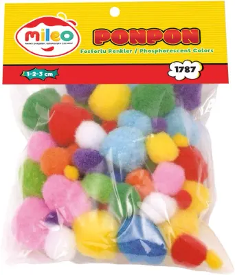 MİLEO PONPON FOSFORLUİ RENKLER 1 2 3CM MİX 1787