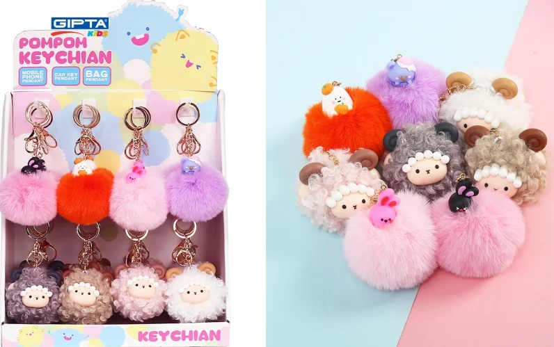 GIPTA ANAHTARLIK CUTE ANIMAL POMPOM 24 LÜ STAND K090300