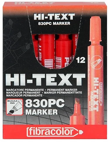 HB HI-TEXT PERMANENT MARKER KESİK UÇLU KIRMIZI 830PC 12 Lİ