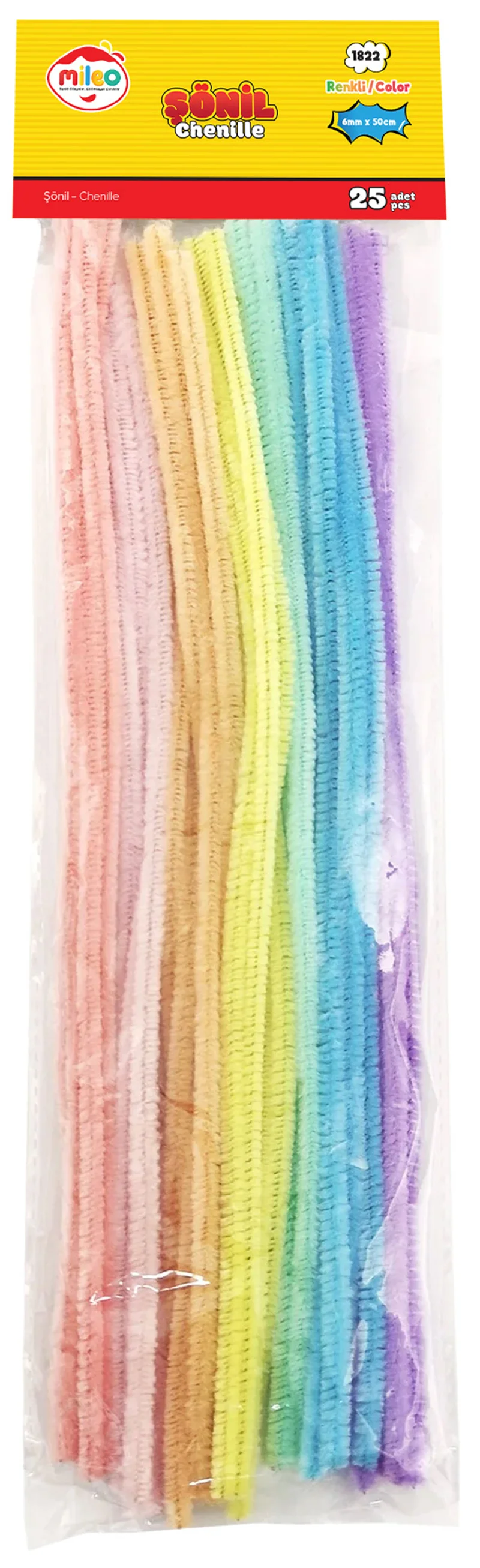 MİLEO ŞÖNİL 6MM X 50CM PASTEL RENKLER 25'Lİ PK 1822