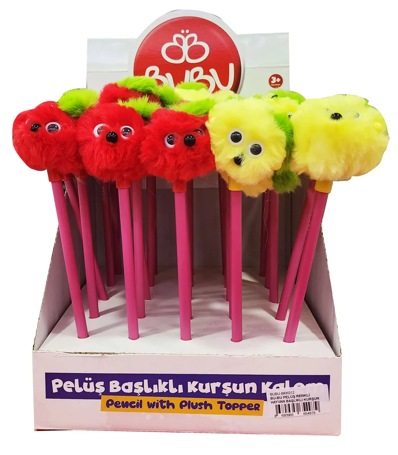 BU-BU PELÜŞ RENKLİ HAYVAN BAŞLIKLI KURŞUN KALEM 25'Lİ BUBU-BKK012