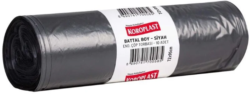 KOROPLAST ÇÖP TORBASI ENDÜSTRİYEL BATTAL SİYAH 72x95 400 GR 10 LU 62 MİC. ST01500480-01500289