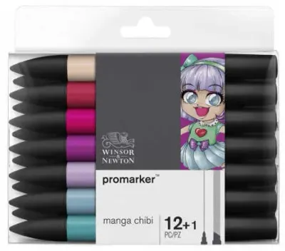 W&amp;N PROMARKER KALEM SET 12 RENK + KARIŞTIRICI MANGA CHIBI WN-0290141
