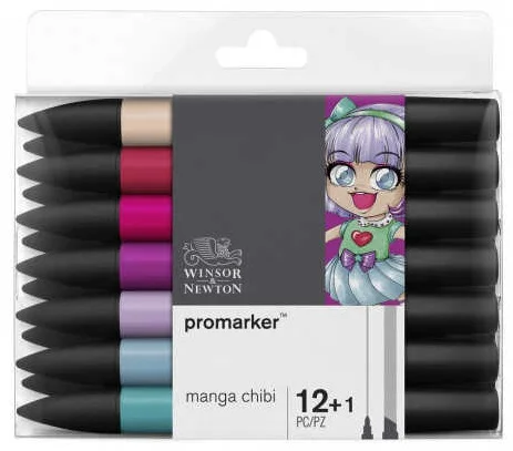 W&amp;N PROMARKER KALEM SET 12 RENK + KARIŞTIRICI MANGA CHIBI WN-0290141
