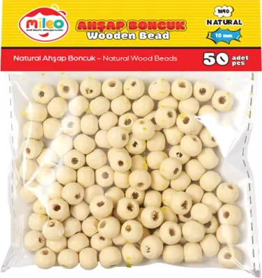 MİLEO AHŞAP BONCUK 10MM 50'Lİ PKT NATUREL 1840
