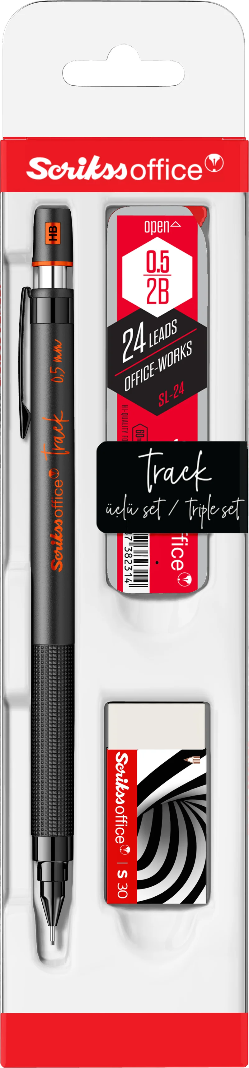 SCRIKSS OFFICE VERSATİL KALEM OKUL SETİ TRACK 0.5 TURUNCU + SİLGİ + MİN BLS.