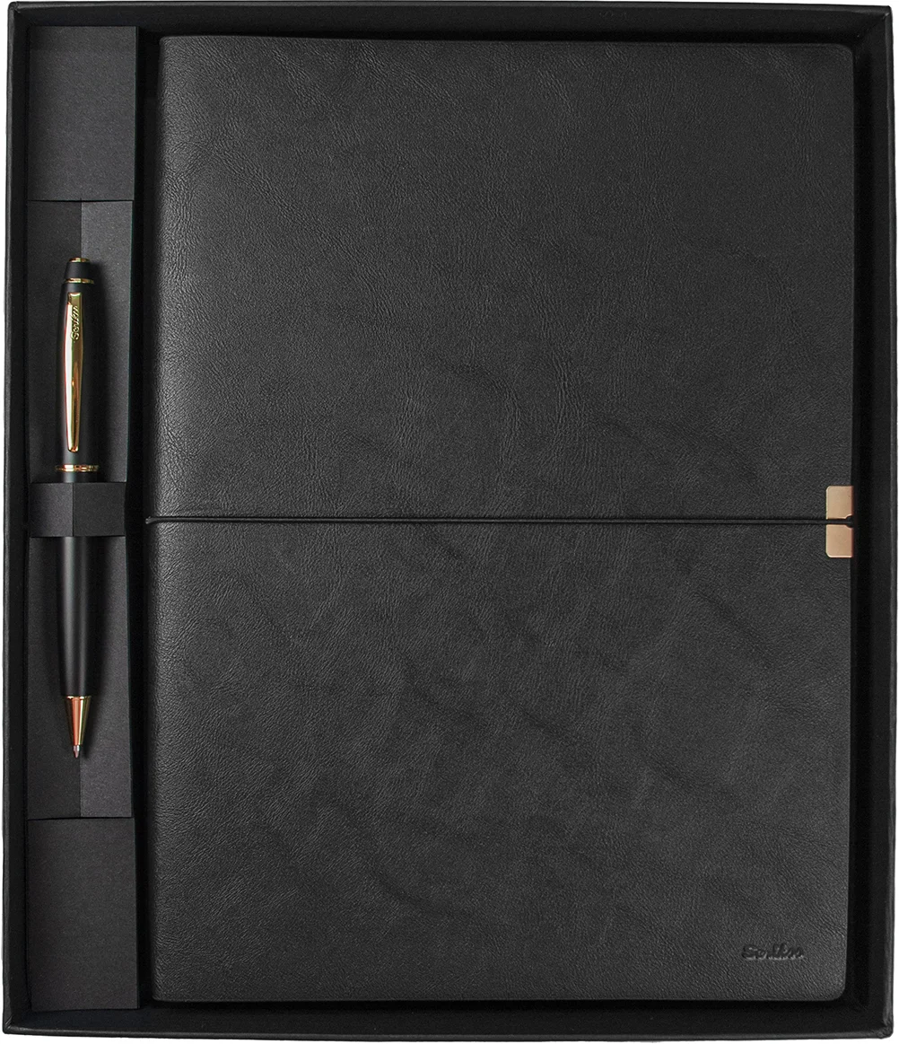 SCRIKSS HEDİYELİK SET SD 700-B1 35 TÜKENMEZ KALEM MAT SİYAH ALTIN + DEFTER PREMIUM TOLEDO B5 SİYAH