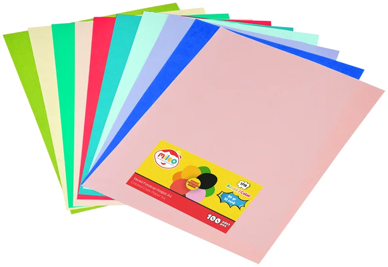MİLEO RENKLİ FOTOKOPİ KAĞIDI - 80 GR.-A4 - 100'LÜ PK - PASTEL VE FOSFORLU 10 KARIŞIK RENK 1718