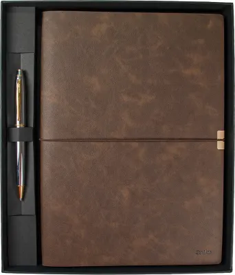 SCRIKSS HEDİYELİK SET SD 700-B1 35 TÜKENMEZ KALEM GOLD KROM + DEFTER PREMIUM TOLEDO B5 KAHVERENGİ