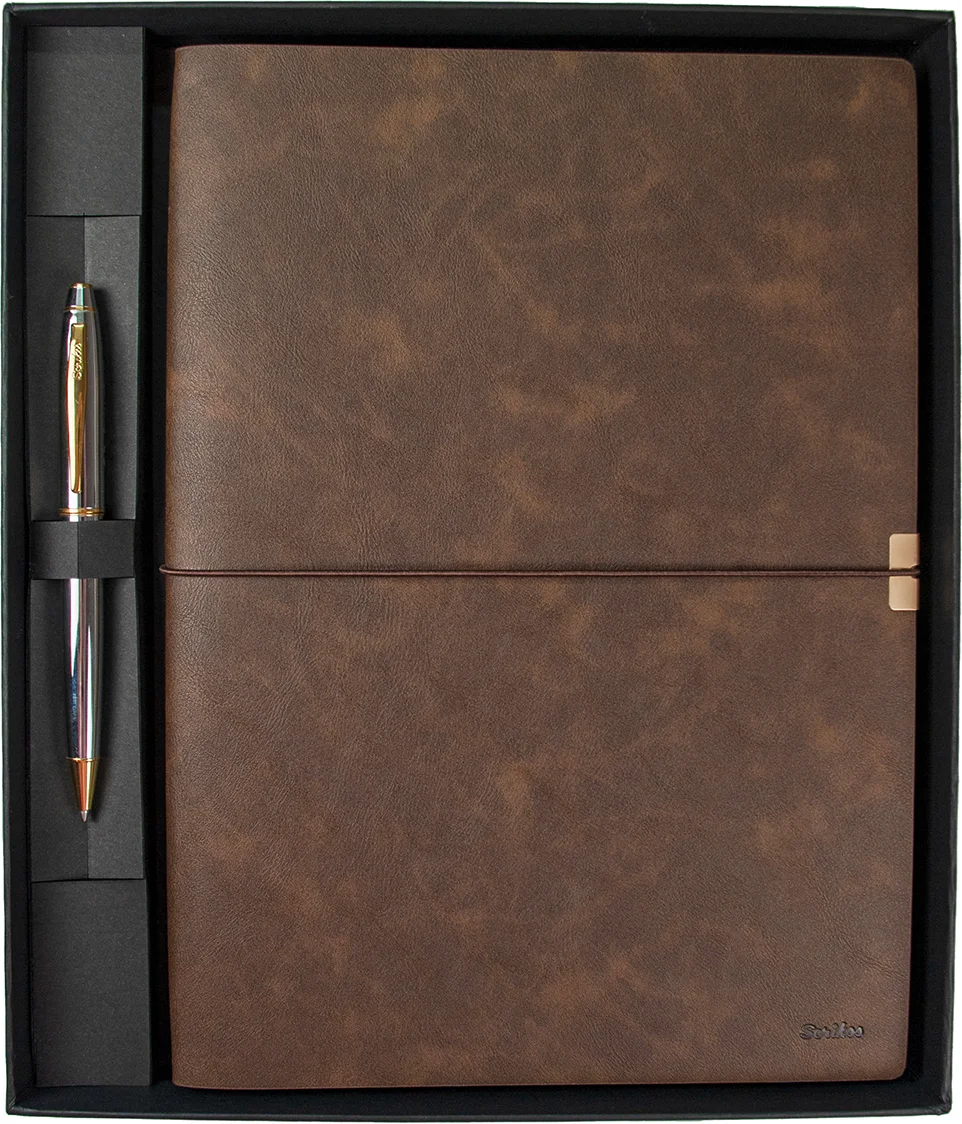 SCRIKSS HEDİYELİK SET SD 700-B1 35 TÜKENMEZ KALEM GOLD KROM + DEFTER PREMIUM TOLEDO B5 KAHVERENGİ