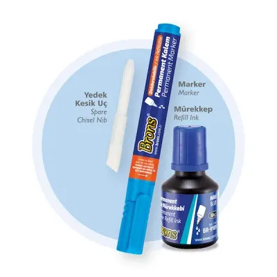 BRONS PERMANENT MARKER KESİK UÇ SET MAVİ BR-9756