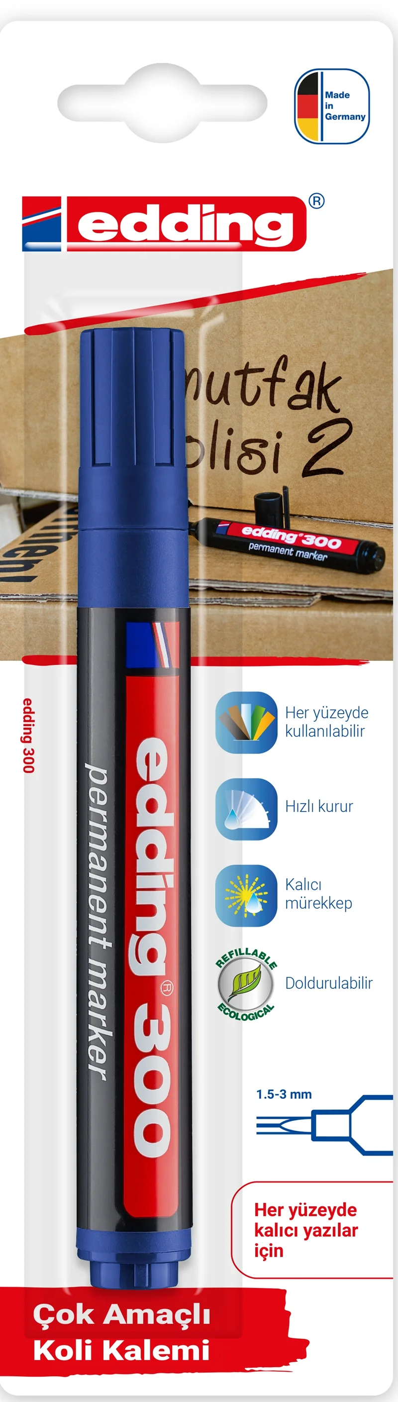EDDING PERMANENT MARKÖR E-300 TEKLİ BLS. MAVİ