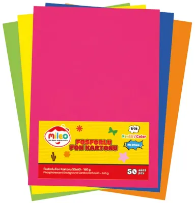 MİLEO FON KARTONU FOSFORLU 160 GR 50X70 50 Lİ KARIŞIK RENK HAMURDAN BOYALI 1708