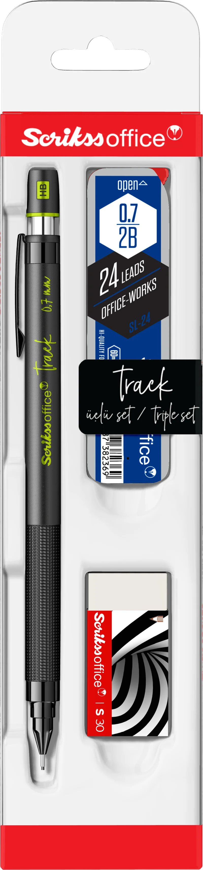 SCRIKSS OFFICE VERSATİL KALEM OKUL SETİ TRACK 0.7 YEŞİL + SİLGİ + MİN BLS.