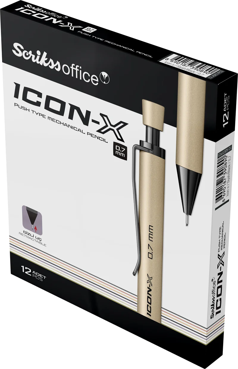 SCRIKSS OFFICE VERSATİL KALEM ICON-X METAL 0.7 SİYAH 12 Lİ KUTU