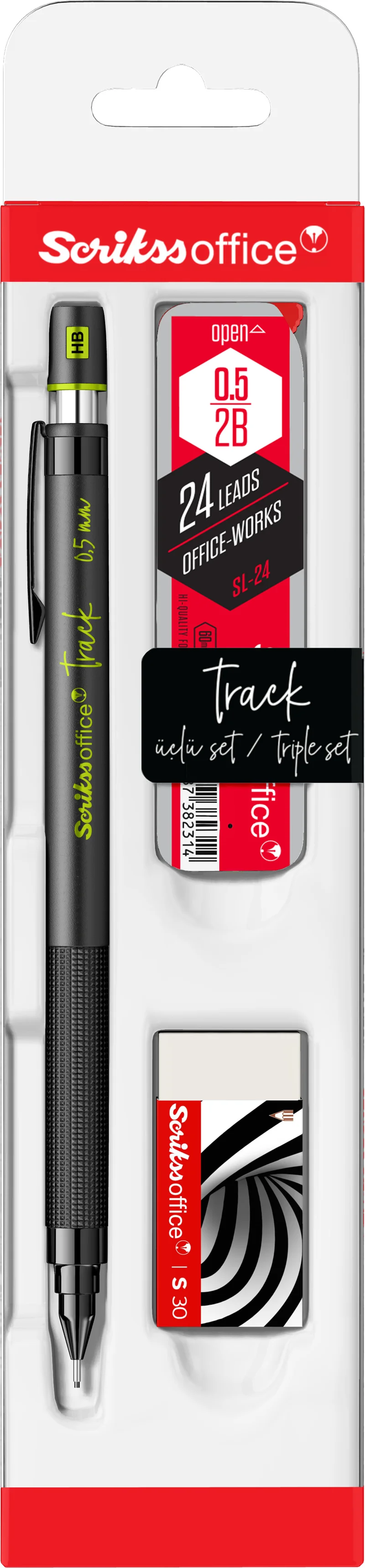 SCRIKSS OFFICE VERSATİL KALEM OKUL SETİ TRACK 0.5 YEŞİL + SİLGİ + MİN BLS.
