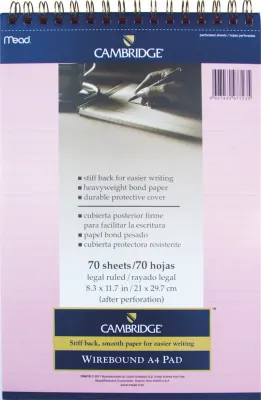 MEAD BLOKNOT CAMBRIDGE SPİRALLİ KARTON KAPAK A4 PEMBE 70 YP ÇİZGİLİ M-159418