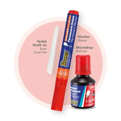 BRONS PERMANENT MARKER KESİK UÇ SET KIRMIZI BR-9757